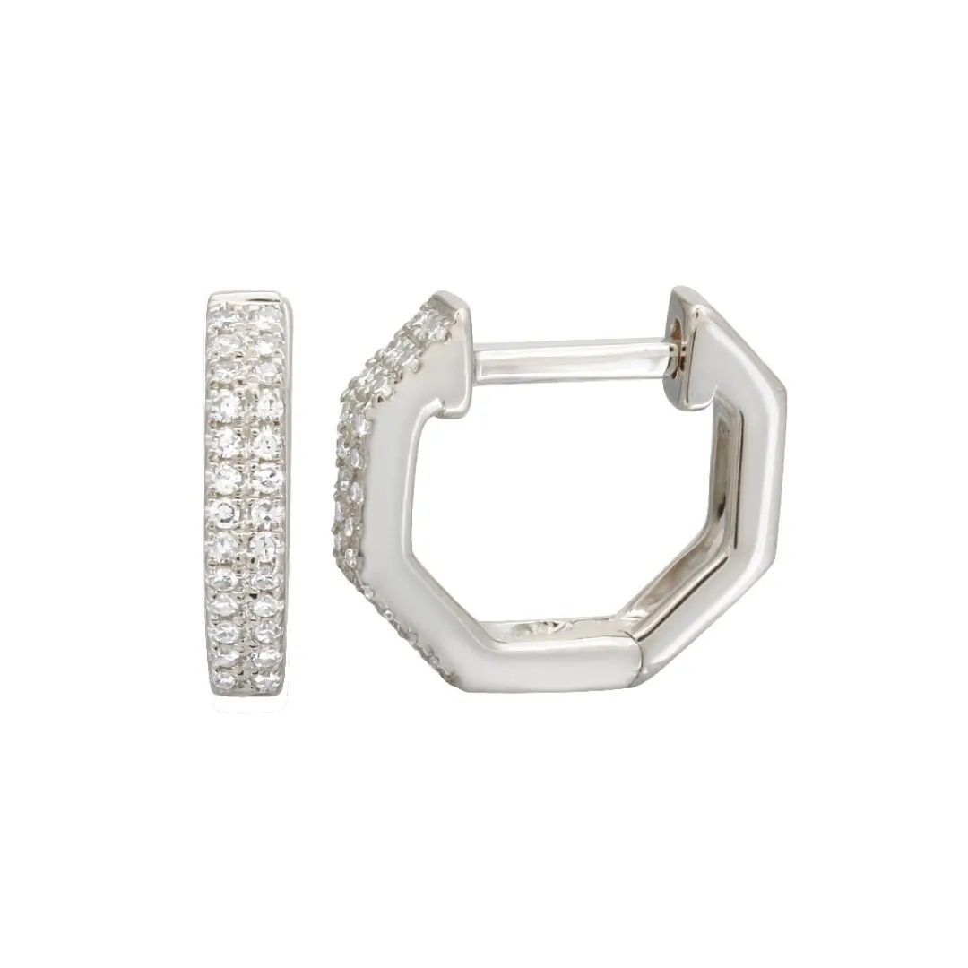14K GOLD AND DIAMOND OCTAGON HUGGIES