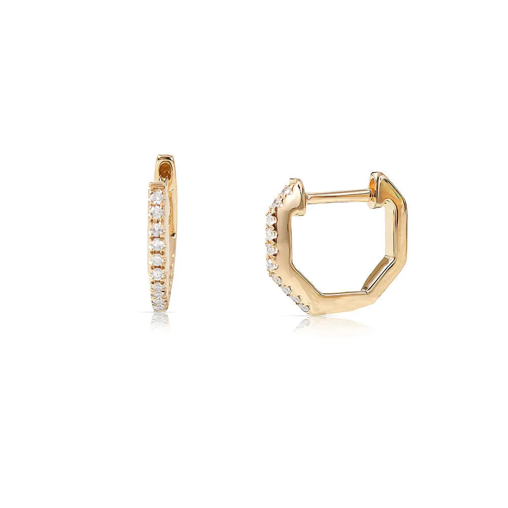 14K GOLD AND DIAMOND OCTAGON HUGGIES