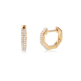 14K GOLD AND DIAMOND OCTAGON HUGGIES