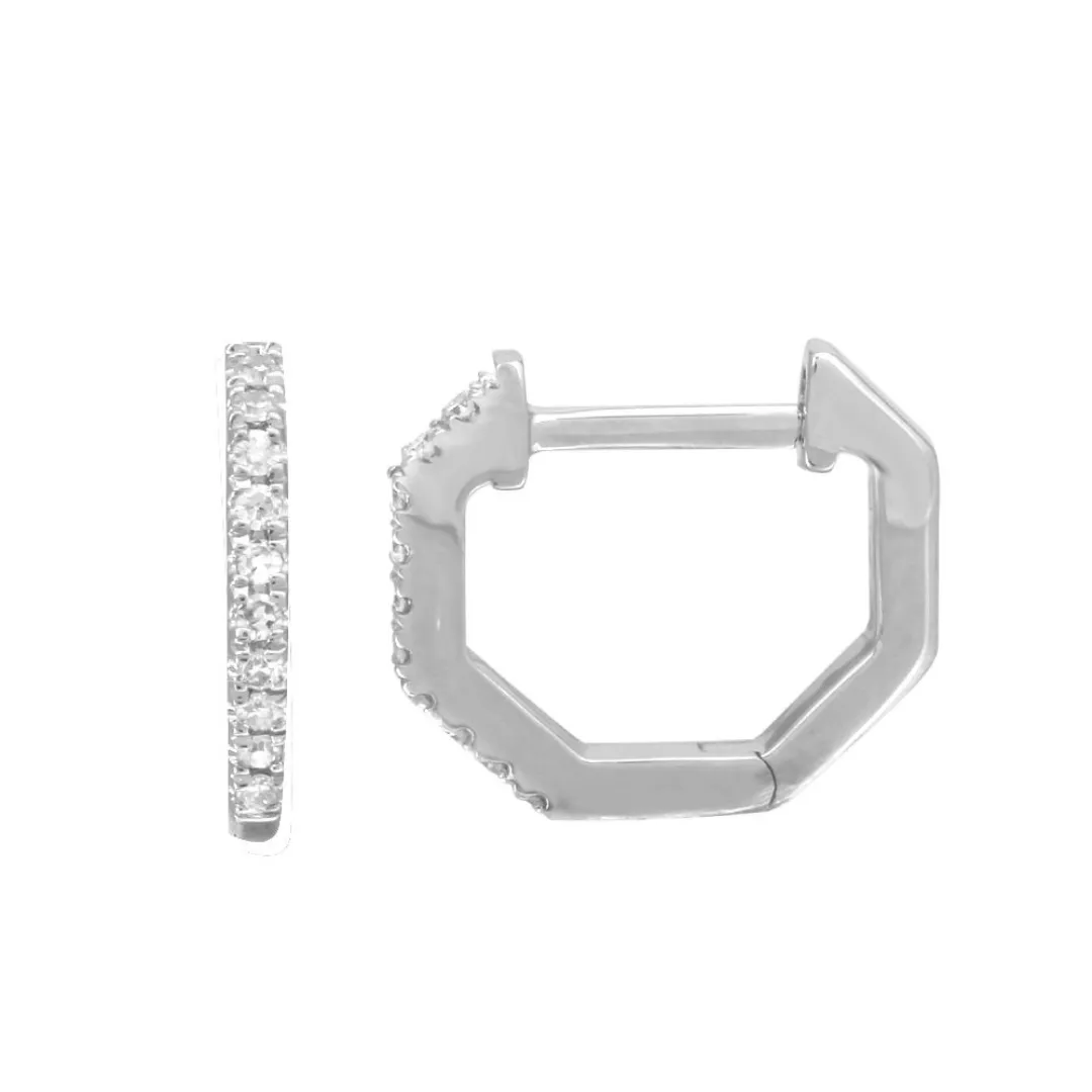 14K GOLD AND DIAMOND OCTAGON HUGGIES
