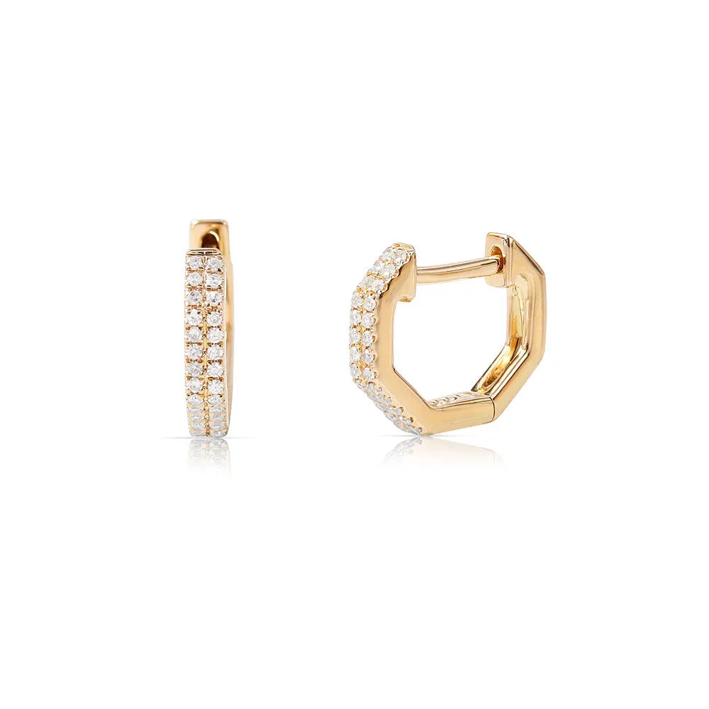 14K GOLD AND DIAMOND OCTAGON HUGGIES