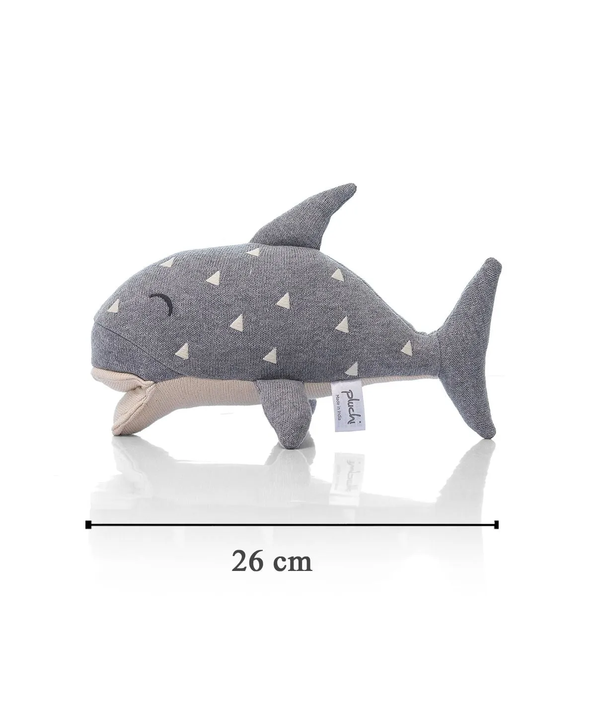 Baby Shark Cotton Knitted Stuffed Soft Toy (Light Grey Melange & Natural)