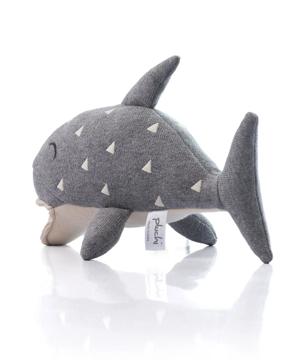 Baby Shark Cotton Knitted Stuffed Soft Toy (Light Grey Melange & Natural)