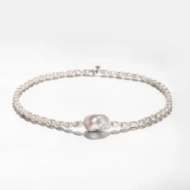 Baroque and Rice Pearl Necklace and Bracelet Set with Adjustable Chains