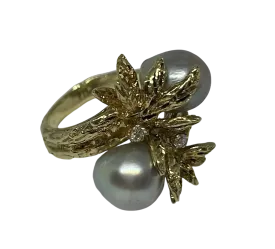 Baroque Tahitian Pearl and Diamond Ring, 14k Yellow Gold