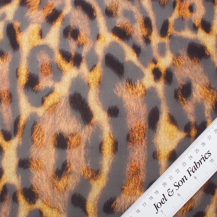 Beige & Brown Animal Printed Chiffon Jacquard