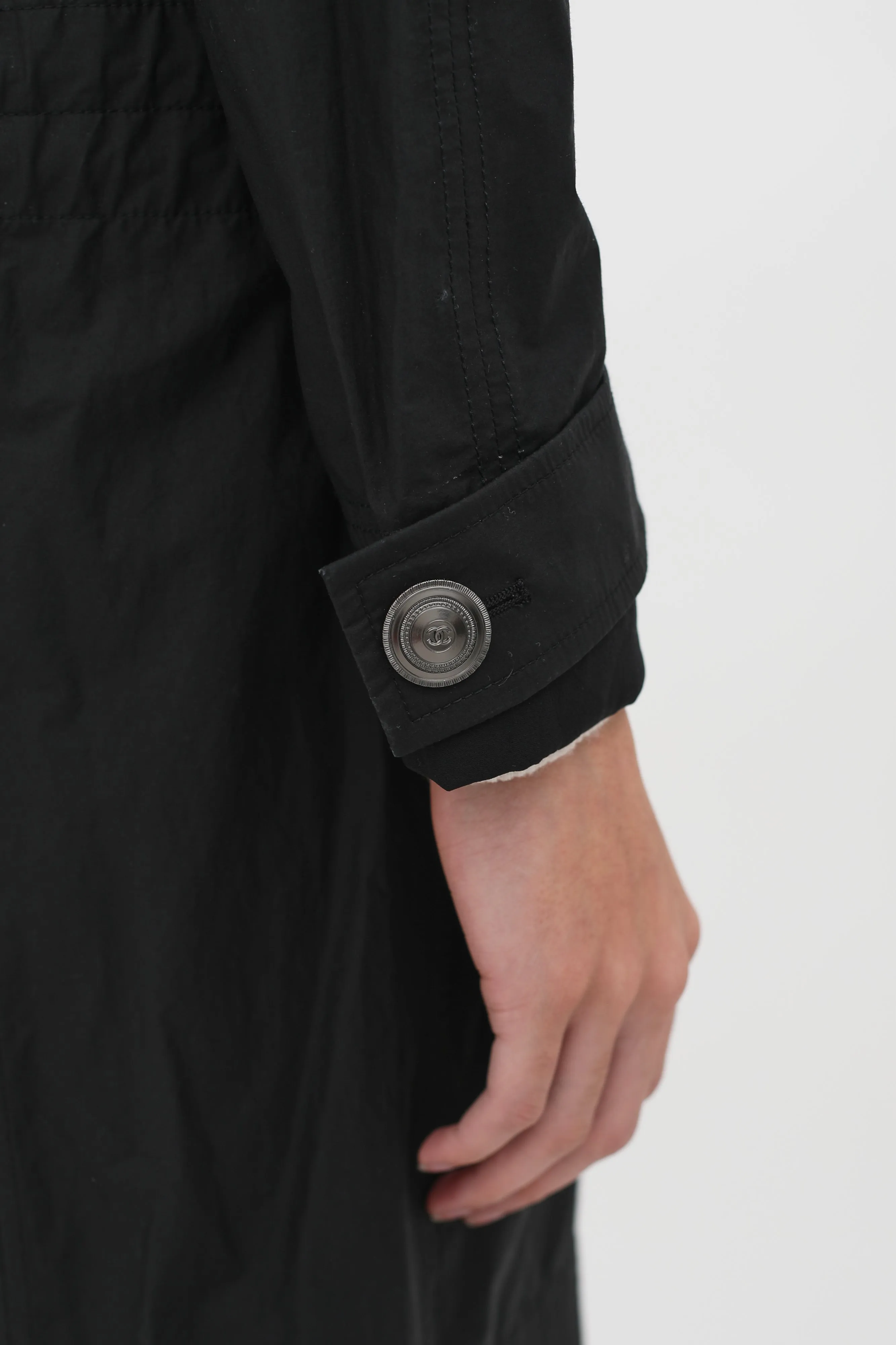 Black Double-Breasted Trim Rain Coat