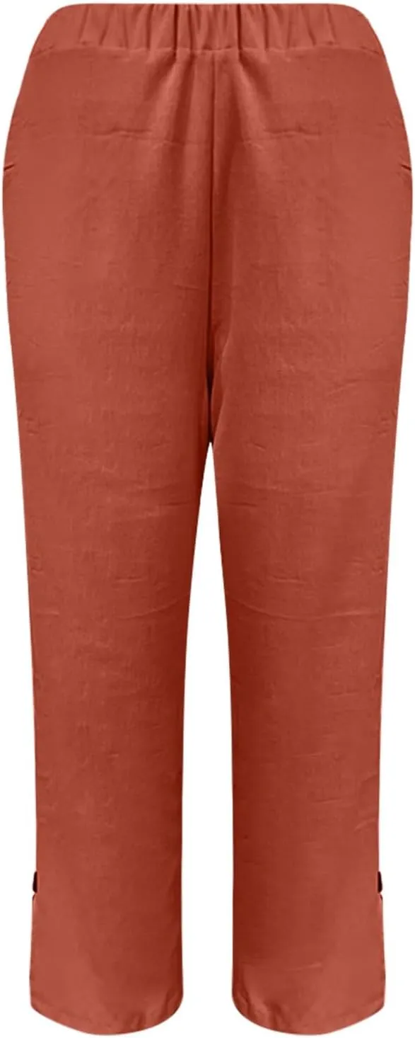 Capri Pants for Women Womens Capris Linen Pants with Pockets Cotton Joggers for Women Ladies Summer Causel Slacks
