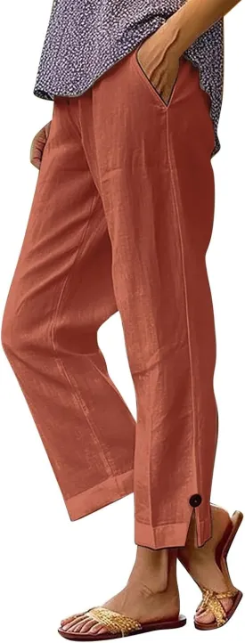 Capri Pants for Women Womens Capris Linen Pants with Pockets Cotton Joggers for Women Ladies Summer Causel Slacks