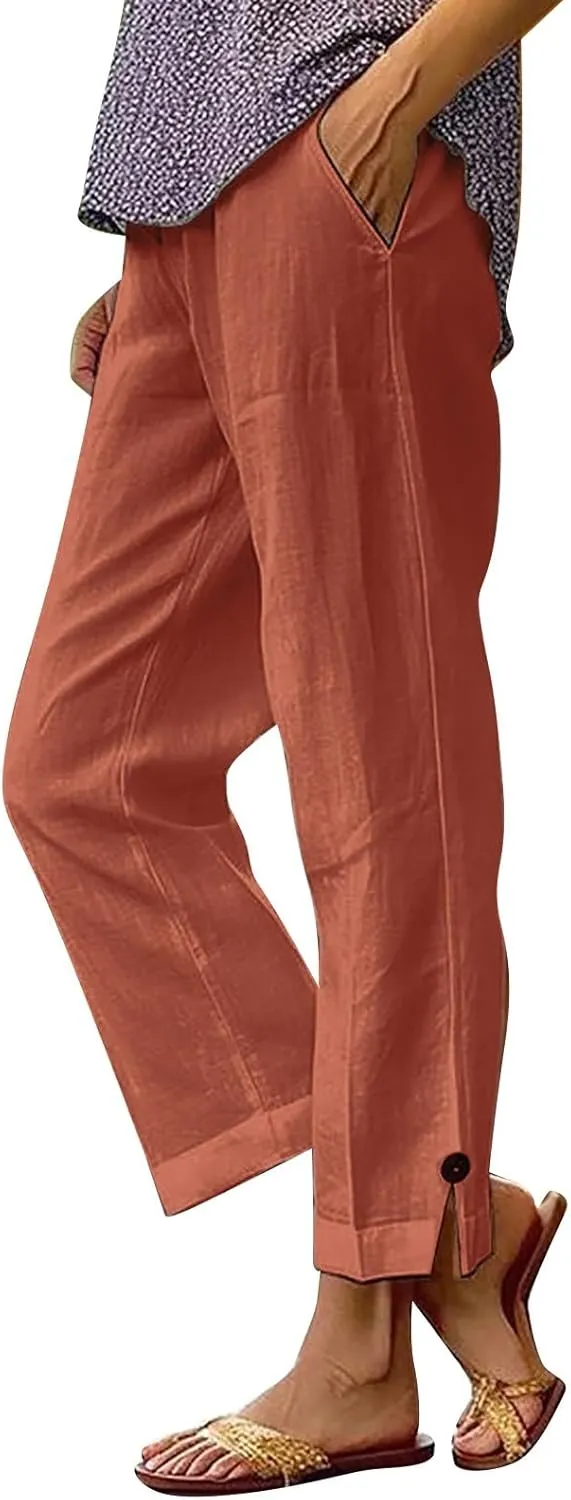 Capri Pants for Women Womens Capris Linen Pants with Pockets Cotton Joggers for Women Ladies Summer Causel Slacks