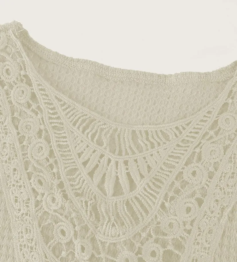 Chvity Elegant Lace Trim Knit Tunic Tops - Summer Blouse for Women, Stretchy Casual Shirt with Crew Neck & Short Sleeve