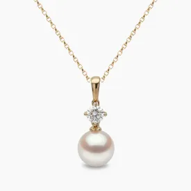Classic 18K Gold Akoya Pearl and 0.30ct Diamond Pendant