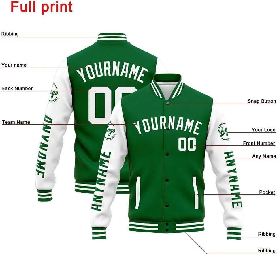Custom Varsity Jacket for Men Women and Youth with Personalized Letterman Jacket Printed Name, Number and Logo