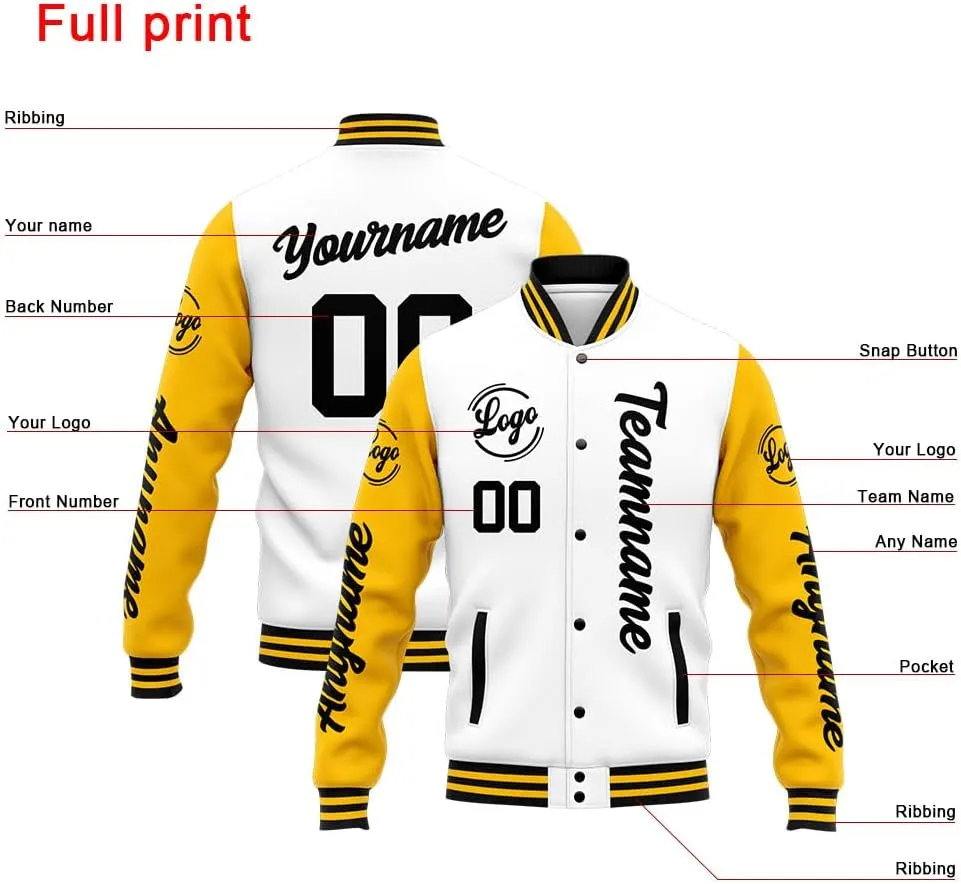 Custom Varsity Jacket for Men Women and Youth with Personalized Letterman Jacket Printed Name, Number and Logo