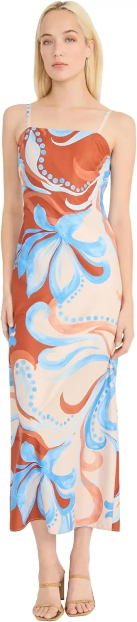 Donna Morgan Women's Floral Square Neck Special Occasion Spaghetti Strap Evening Midi-Wedding Guest Cocktail Dress