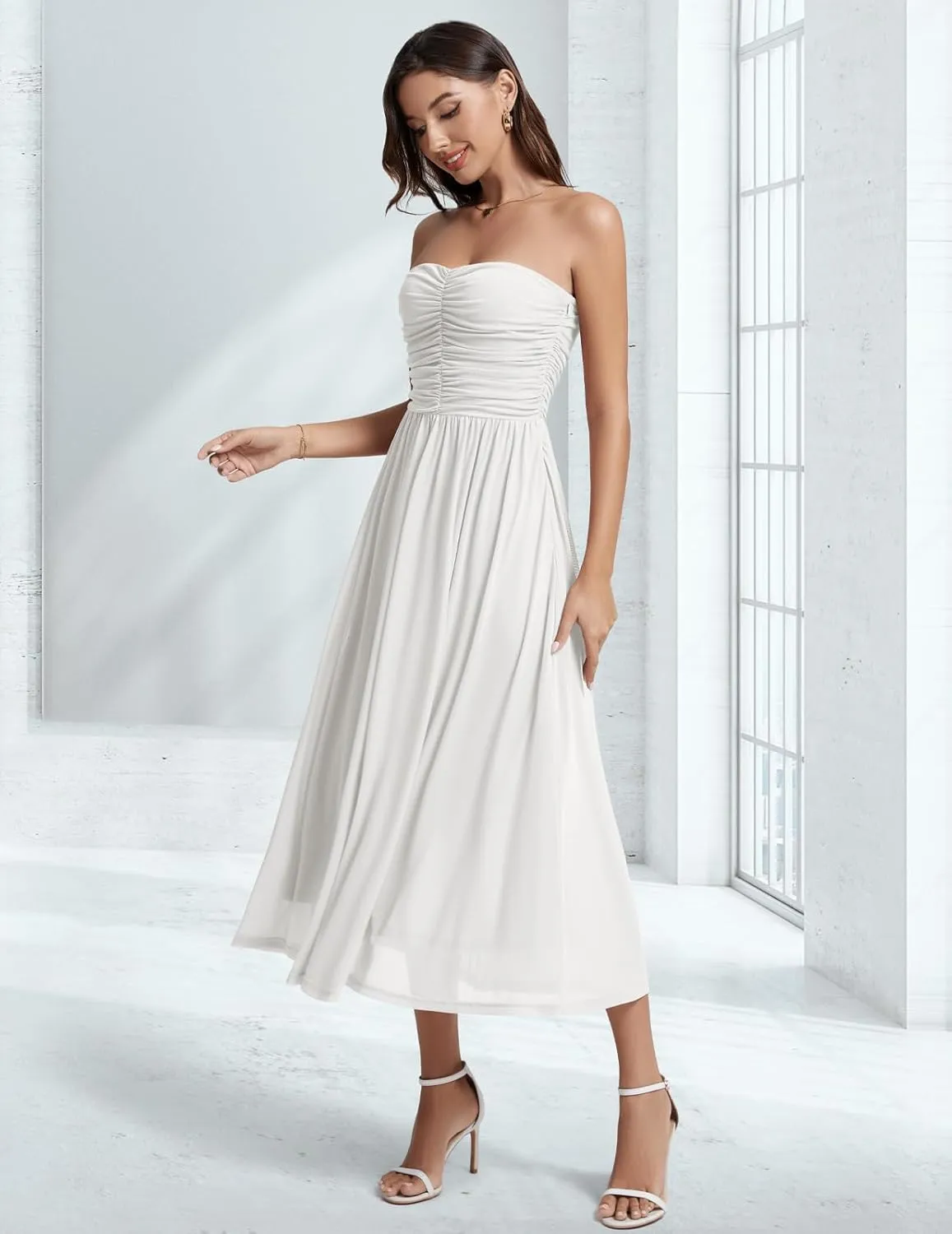 DRESSTELLS Women's 2025 Summer Casual Long Strapless Flowy Elegant Dresses