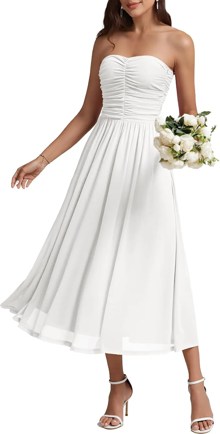 DRESSTELLS Women's 2025 Summer Casual Long Strapless Flowy Elegant Dresses