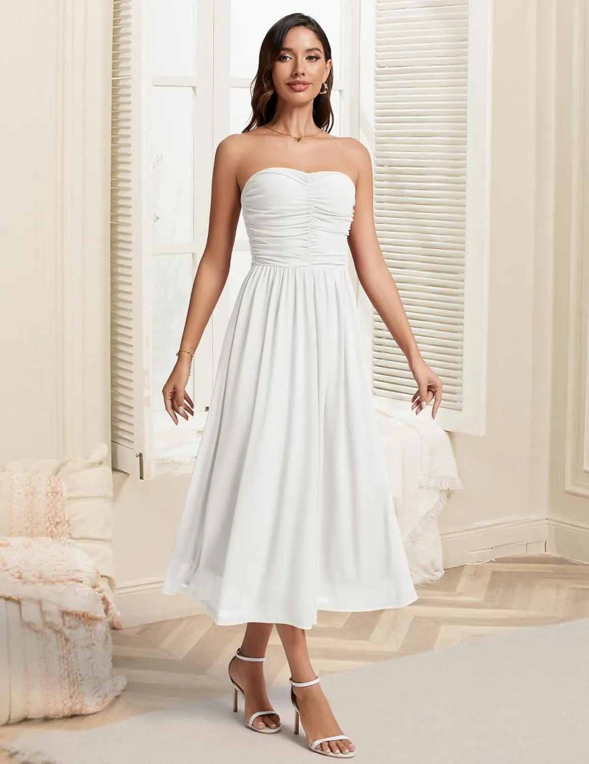 DRESSTELLS Women's 2025 Summer Casual Long Strapless Flowy Elegant Dresses