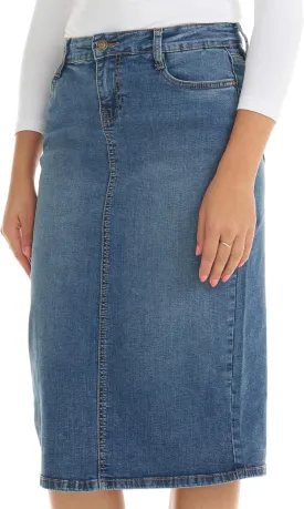 ESTEEZ Midi Length Pencil Stretch Denim Jean Skirt with Pockets for Women - Milan