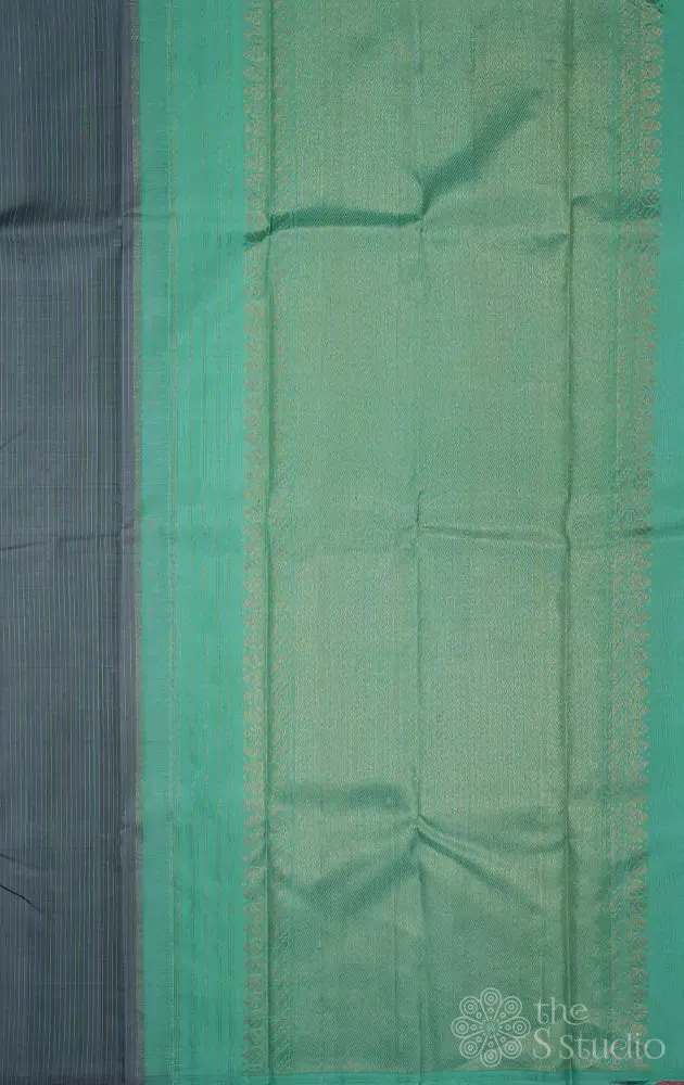 Grey kanchi silk saree with zari woven bird motifs
