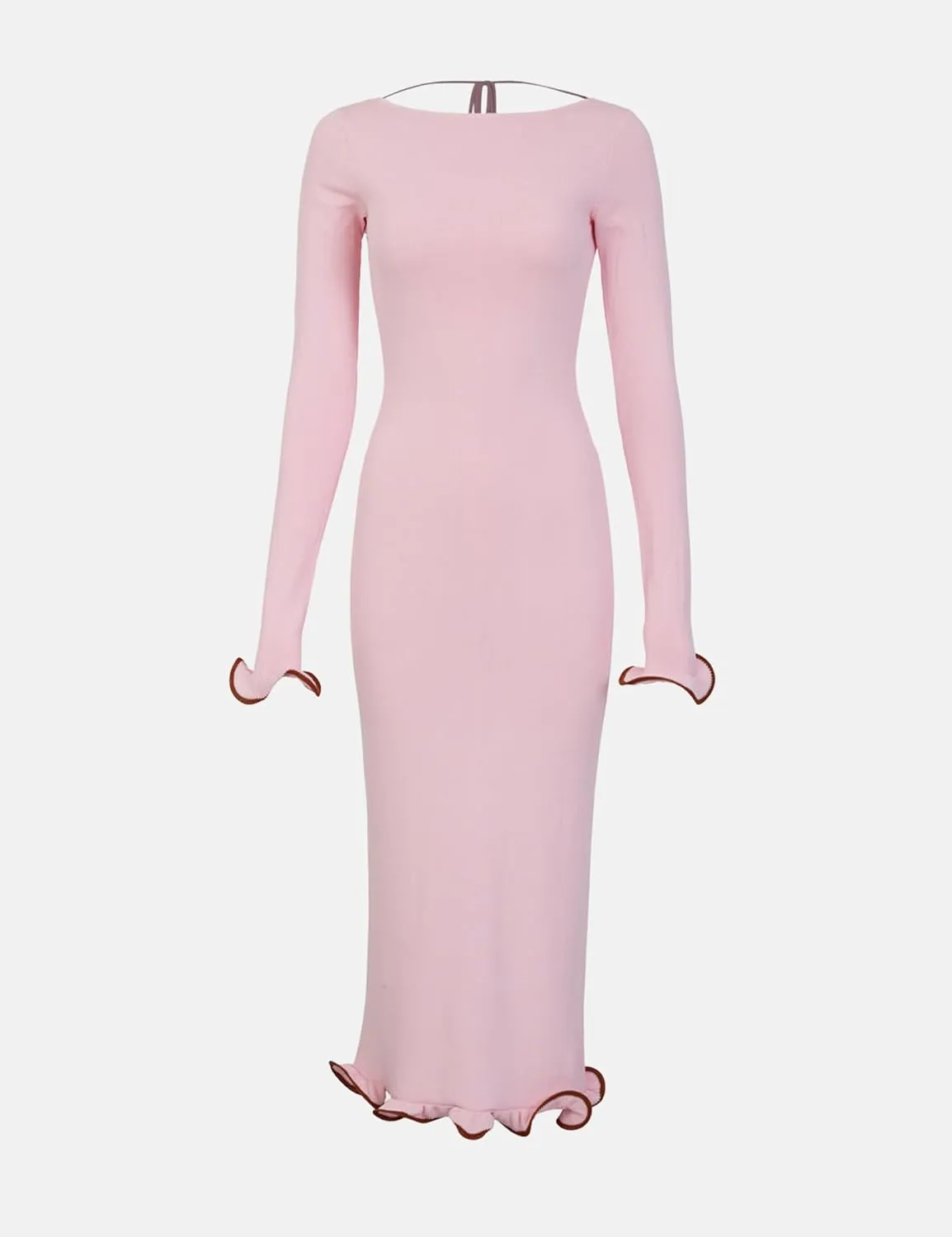 ISZPLUSH Women's Sexy Bodycon Ruffle Hem Knit Dress Crew Neck Backless Long Sleeve Slim Club Party Long Dress