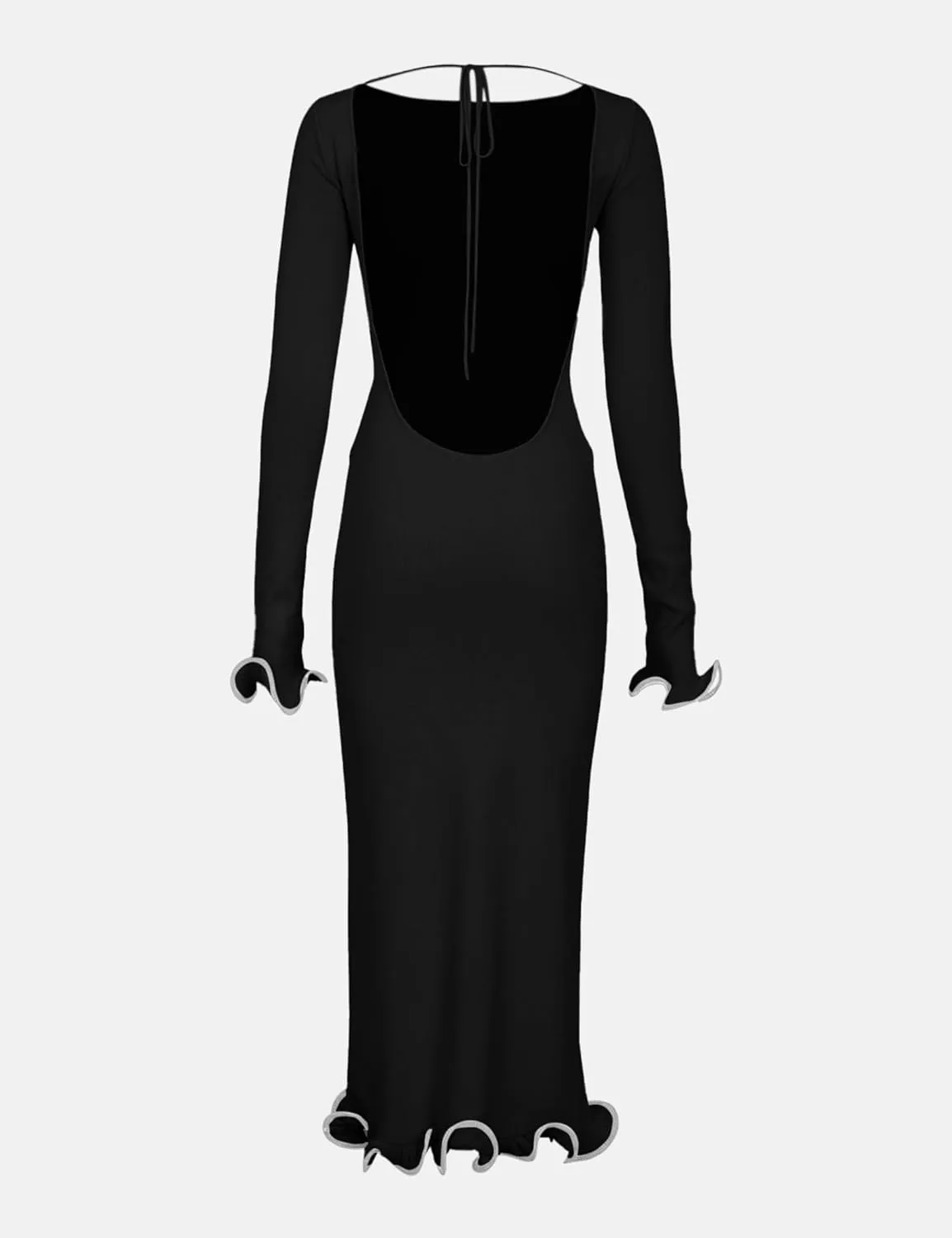 ISZPLUSH Women's Sexy Bodycon Ruffle Hem Knit Dress Crew Neck Backless Long Sleeve Slim Club Party Long Dress