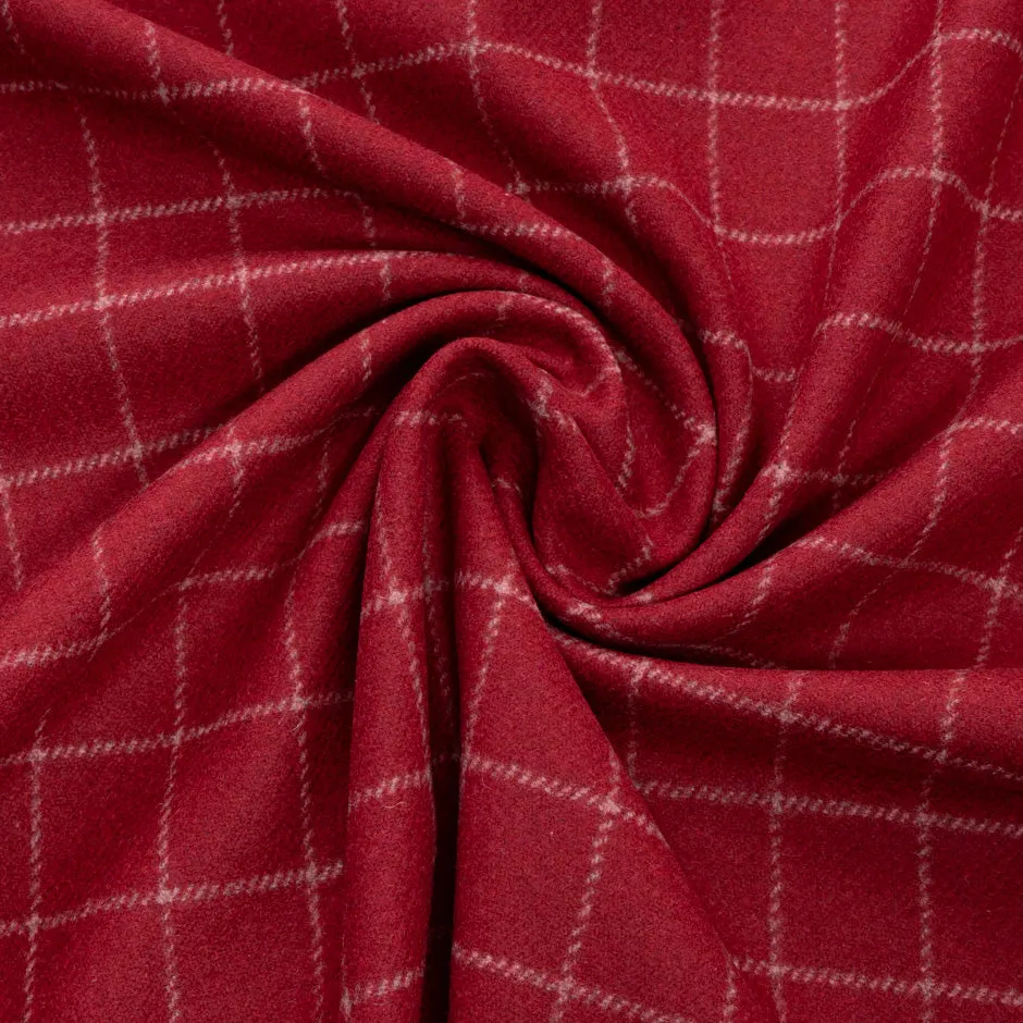 Ivory Checkered Maroon Wool Blend