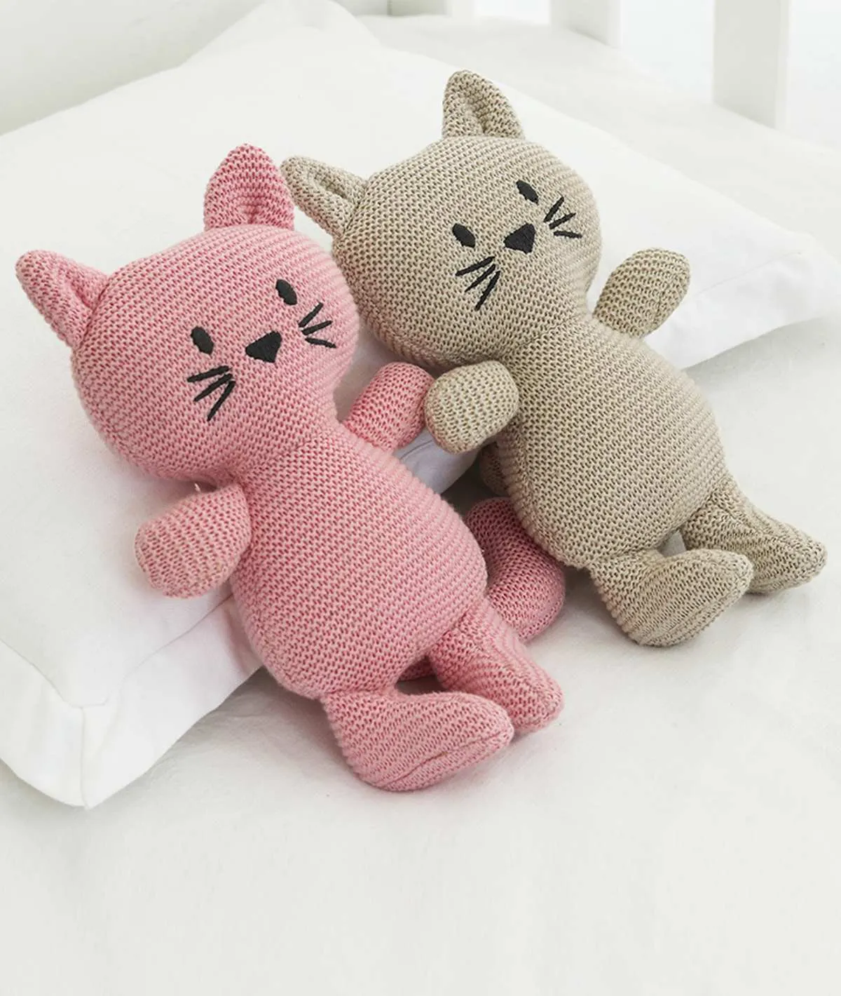 Kitty Cat Cotton Knitted Stuffed Soft Toy (Light Pink)