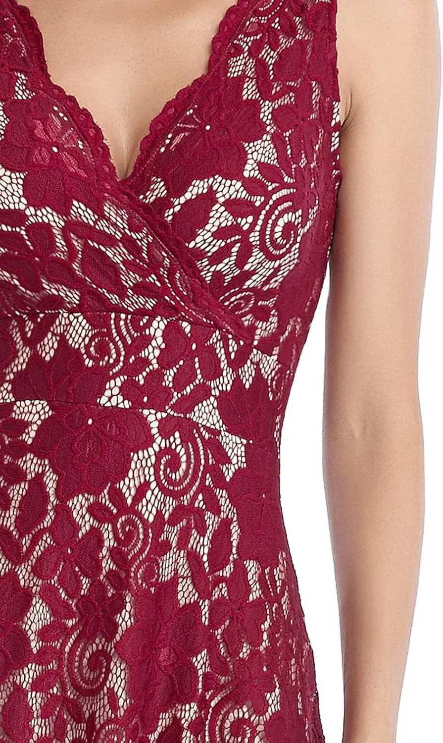 MISS MOLY Women's Floral Lace Overlay Fit and Flare Dress Sexy V-Neck Knee Length Elegant Party Wedding Dress