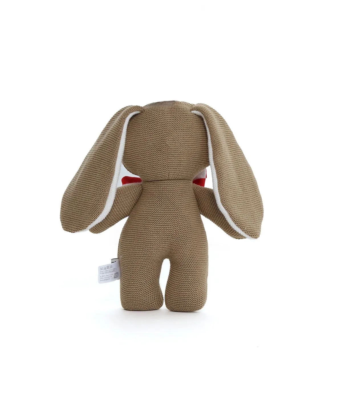 Mr. Bunny Rabbit Cotton Knitted Stuffed Soft Toy (Natural, Light Brown & Red)