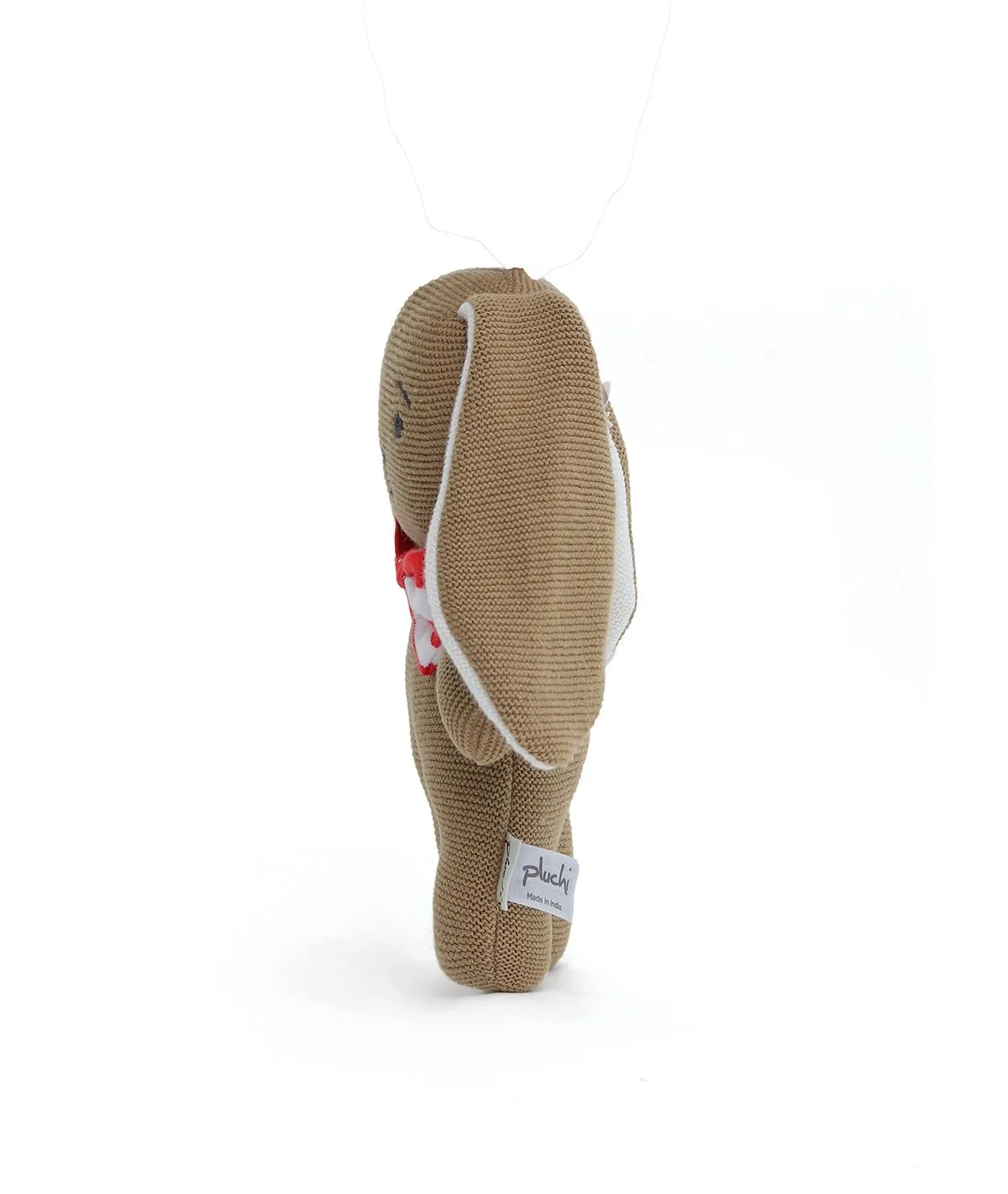 Mr. Bunny Rabbit Cotton Knitted Stuffed Soft Toy (Natural, Light Brown & Red)