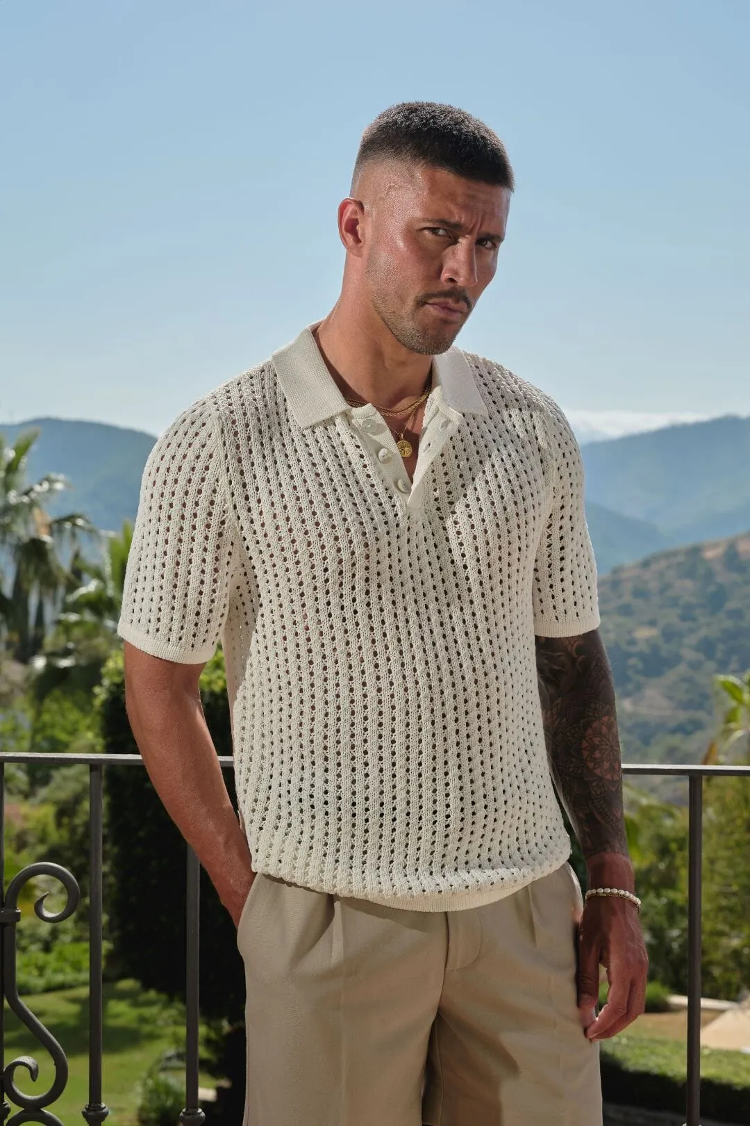 Off White Crochet Polo