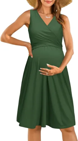 OUGES Womens 2025 V-Neck Maternity Dresses Nursing Breastfeeding Baby Shower Dress