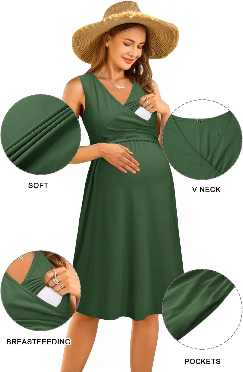 OUGES Womens 2025 V-Neck Maternity Dresses Nursing Breastfeeding Baby Shower Dress