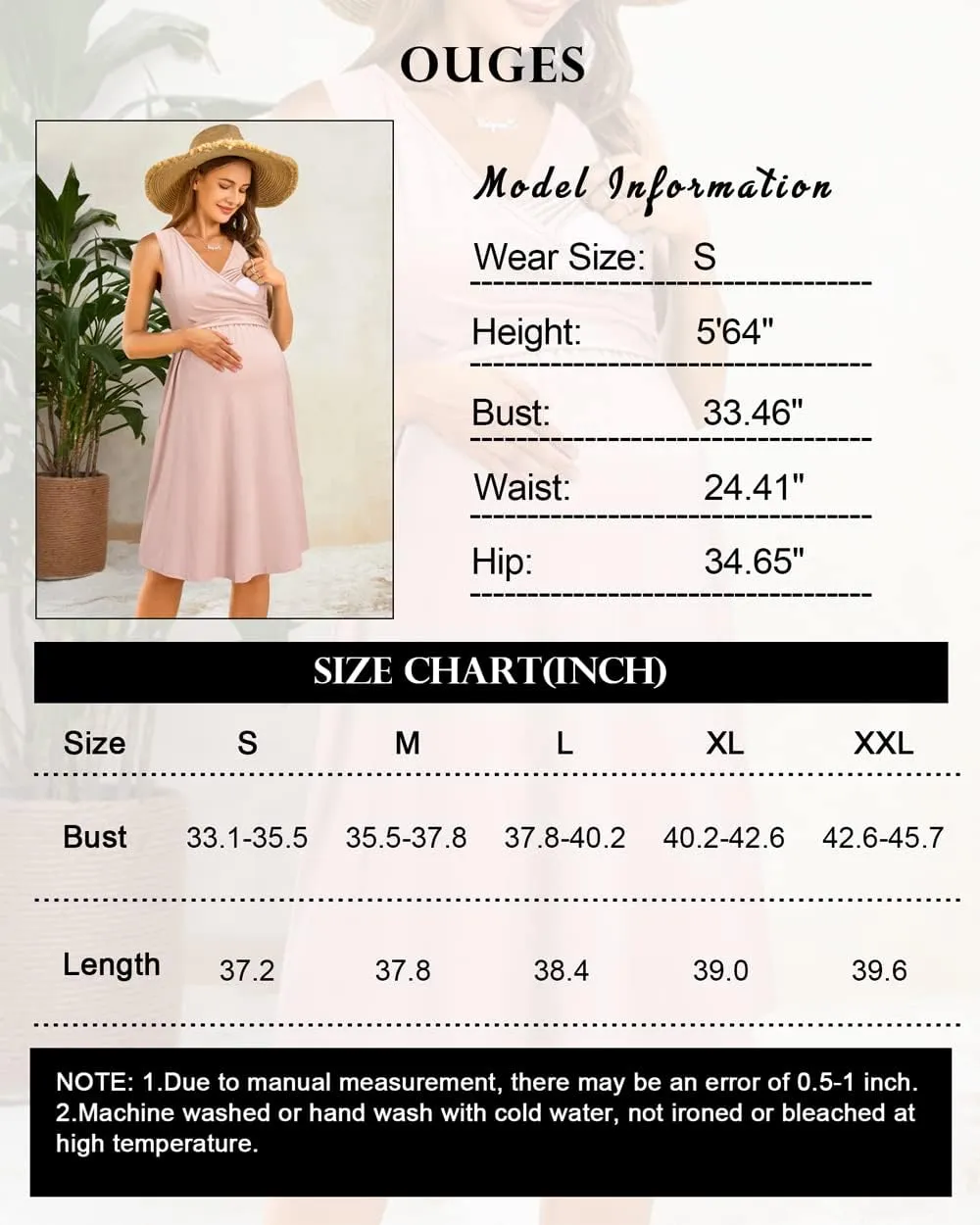 OUGES Womens 2025 V-Neck Maternity Dresses Nursing Breastfeeding Baby Shower Dress