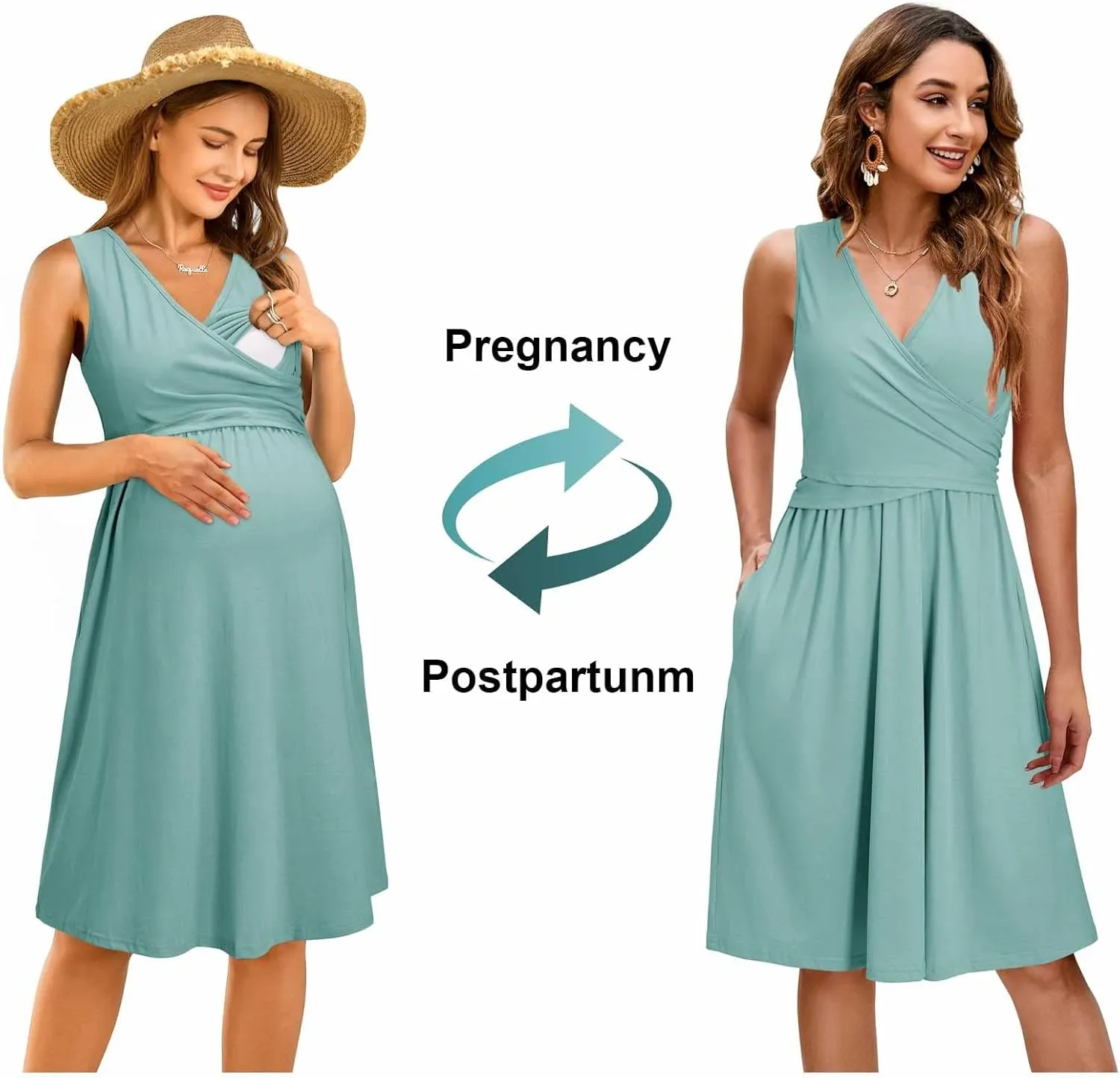 OUGES Womens 2025 V-Neck Maternity Dresses Nursing Breastfeeding Baby Shower Dress