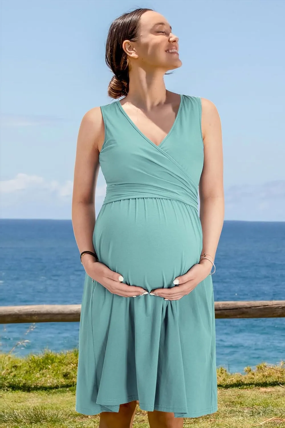 OUGES Womens 2025 V-Neck Maternity Dresses Nursing Breastfeeding Baby Shower Dress