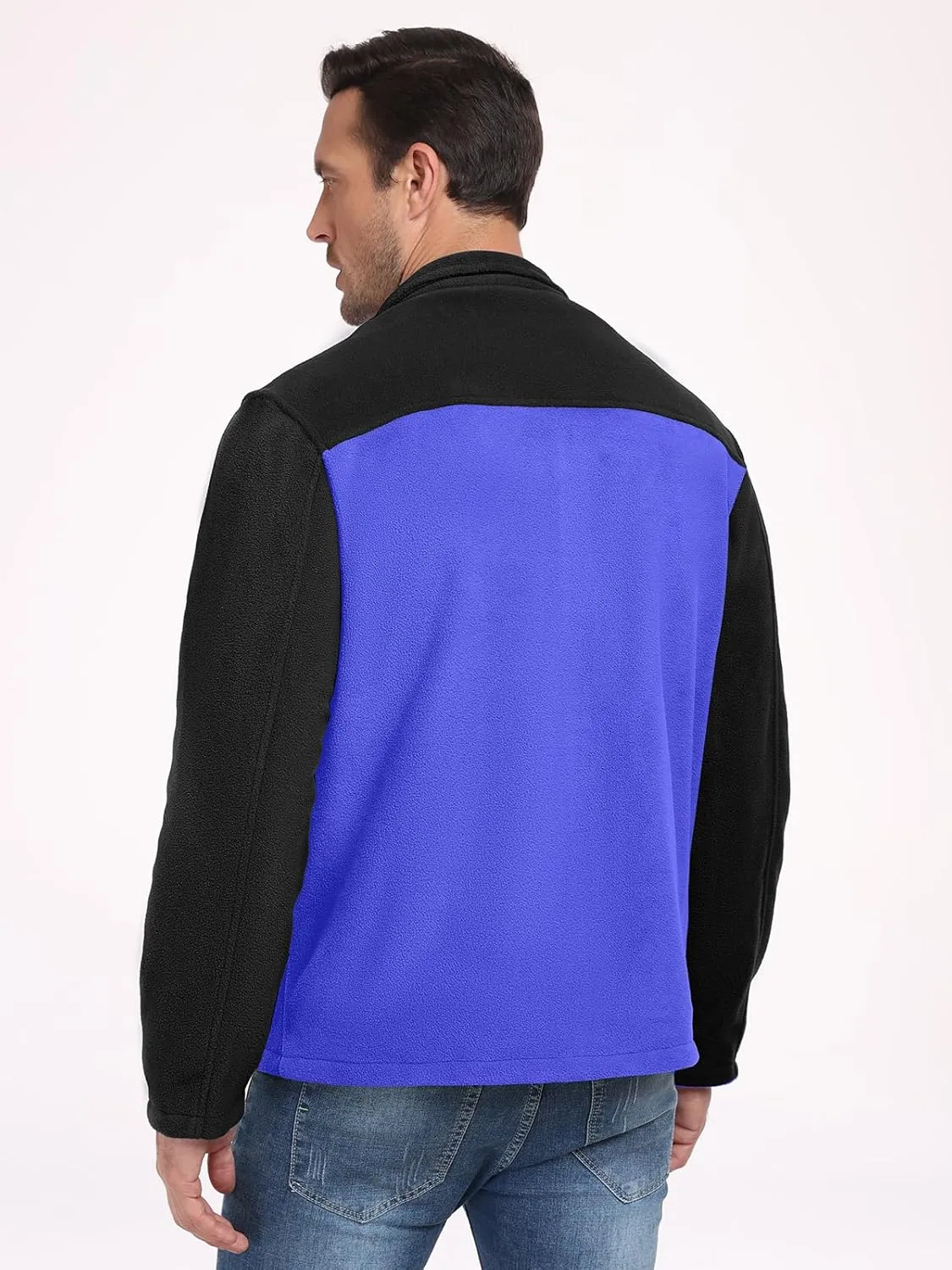 PEGENO Men's Fleece Jacket Classic Full Zip Stand Collar Lightweight Casual Soft Warm Coats With Zipper Pocket