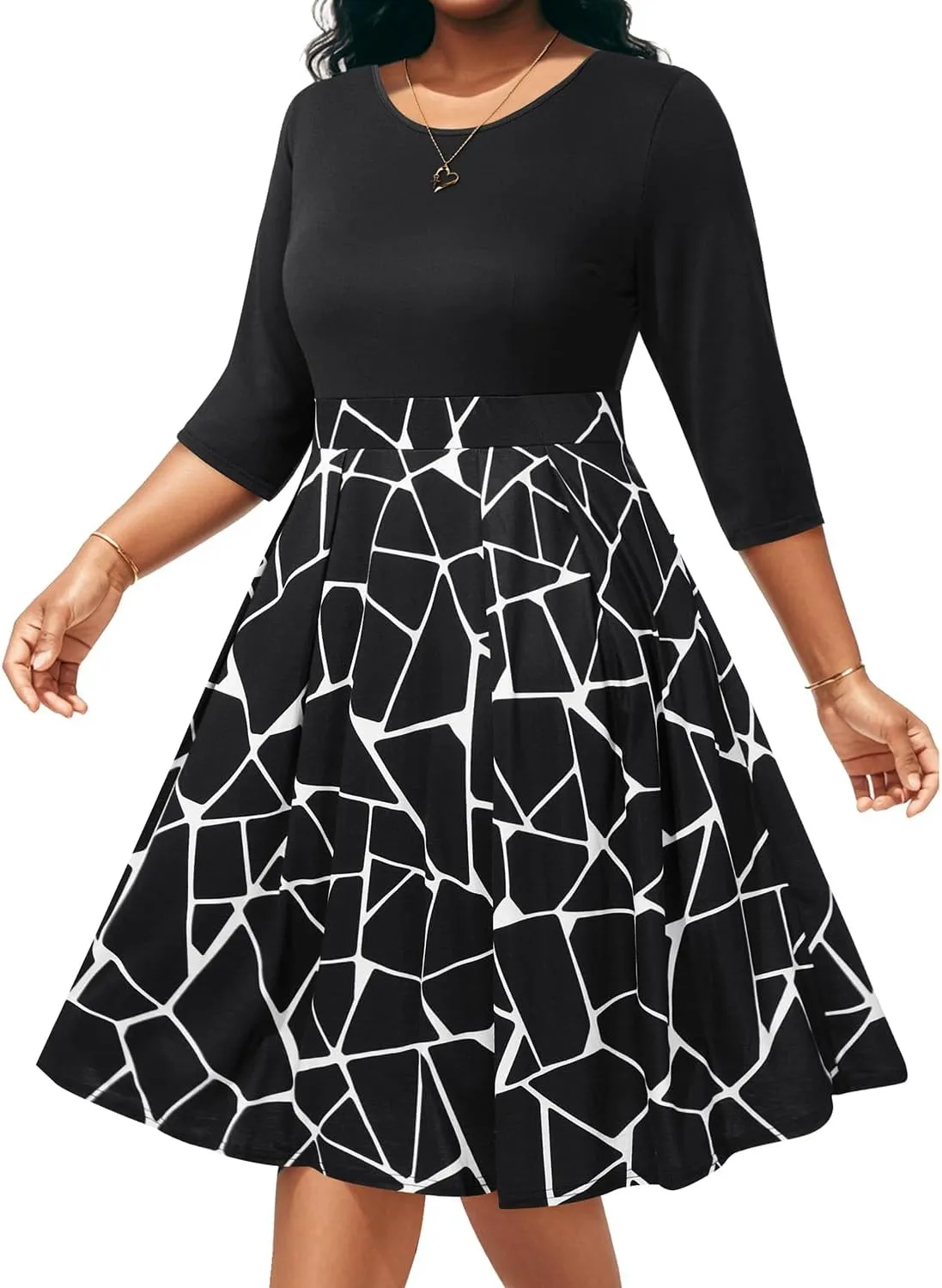 Pinup Fashion Plus Size Work Dresses - Fall Church Office Semi Formal Fit and Flare Midi Dress with Pockets