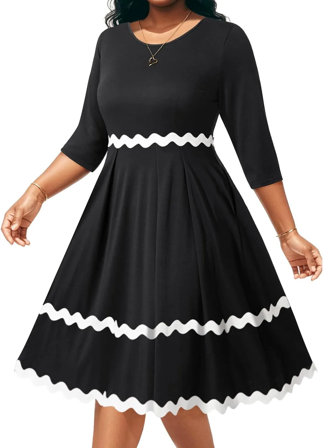 Pinup Fashion Plus Size Work Dresses - Fall Church Office Semi Formal Fit and Flare Midi Dress with Pockets