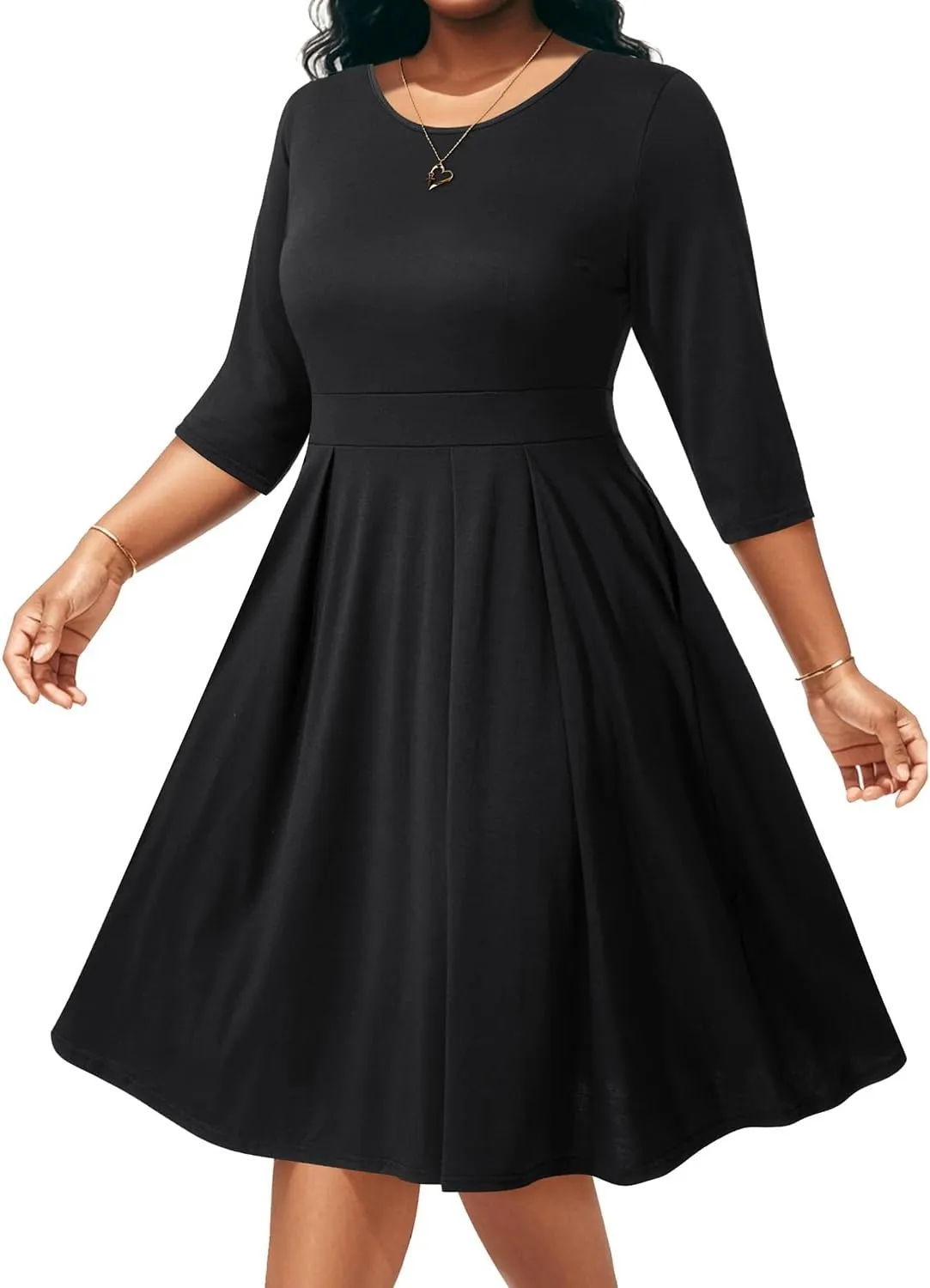 Pinup Fashion Plus Size Work Dresses - Fall Church Office Semi Formal Fit and Flare Midi Dress with Pockets