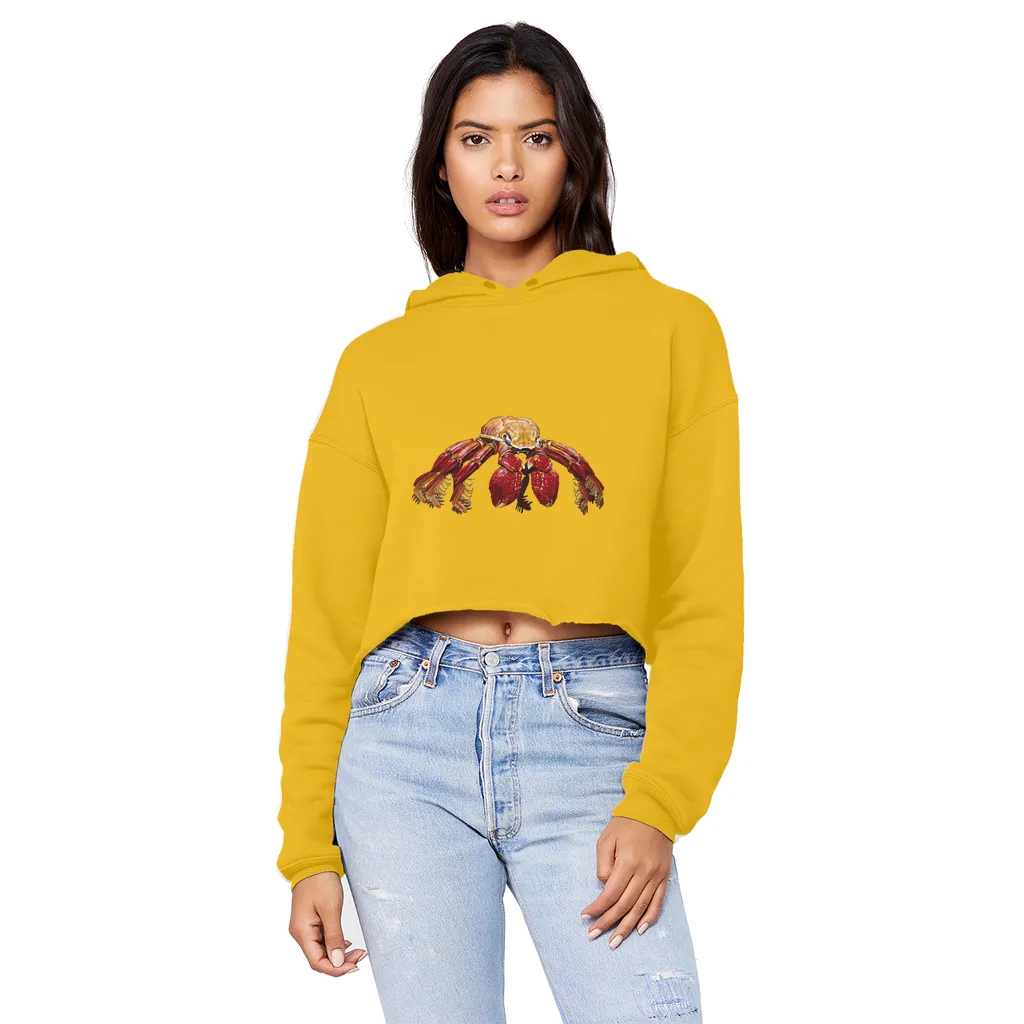 Red Crab Unisex Cropped Raw Edge Boyfriend Hoodie