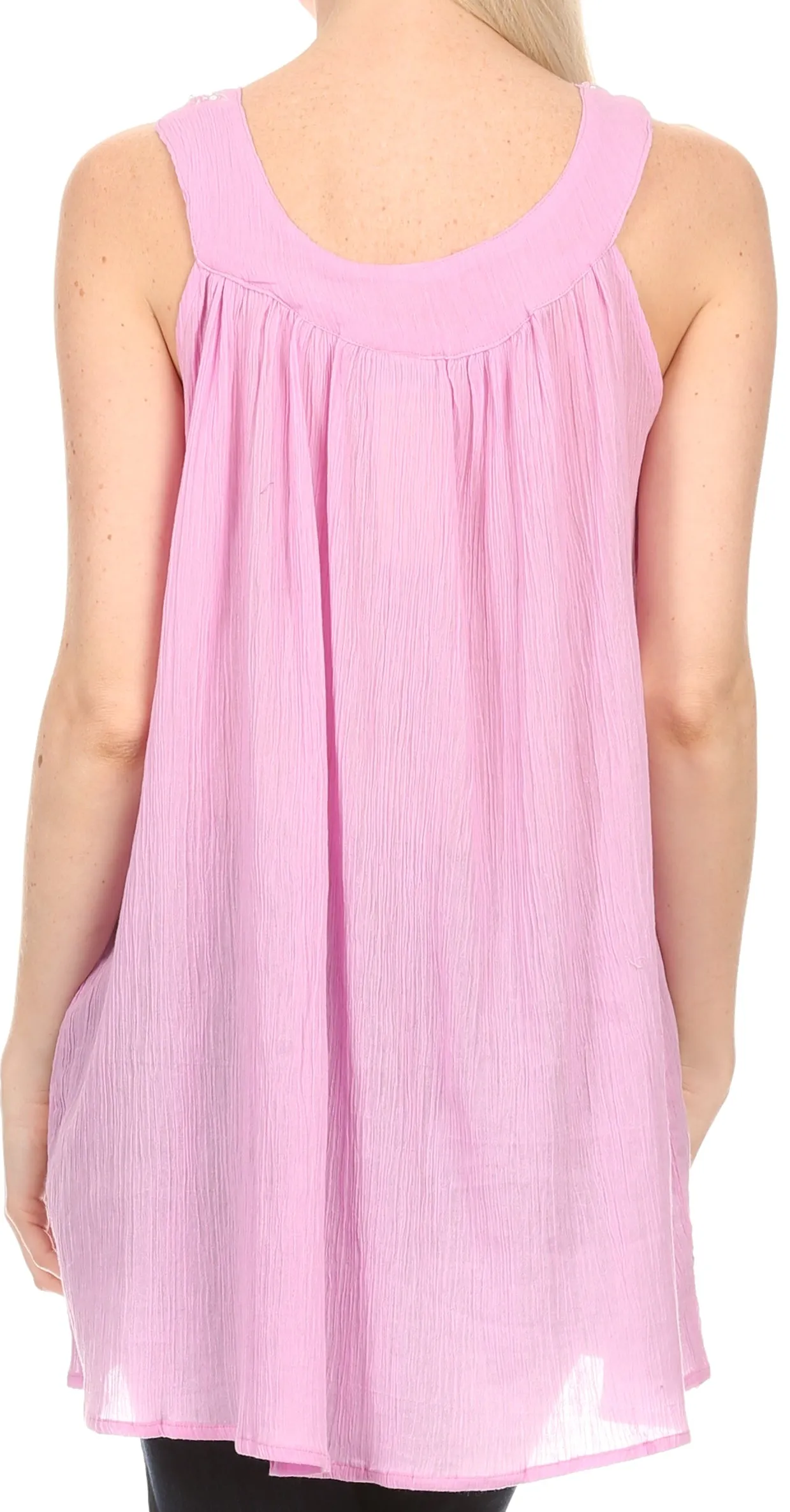 Sakkas Tyra  Sequin Embroidered Relaxed Fit Sleeveless V-Neck Top