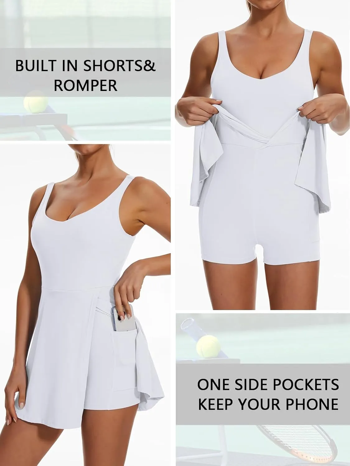 Sexyasasii Tennis Dress for Women V Neck Athletic Dress with Built in Shorts and Bra Sleeveless Side Slit Golf Mini Dresses