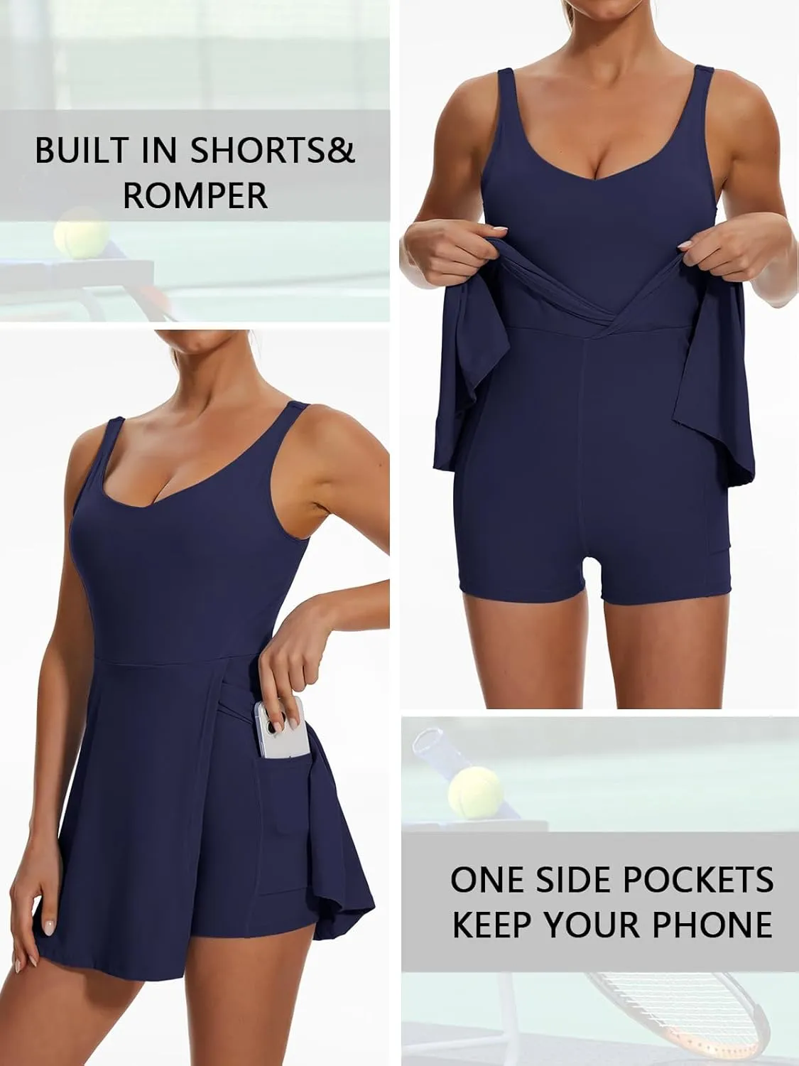 Sexyasasii Tennis Dress for Women V Neck Athletic Dress with Built in Shorts and Bra Sleeveless Side Slit Golf Mini Dresses
