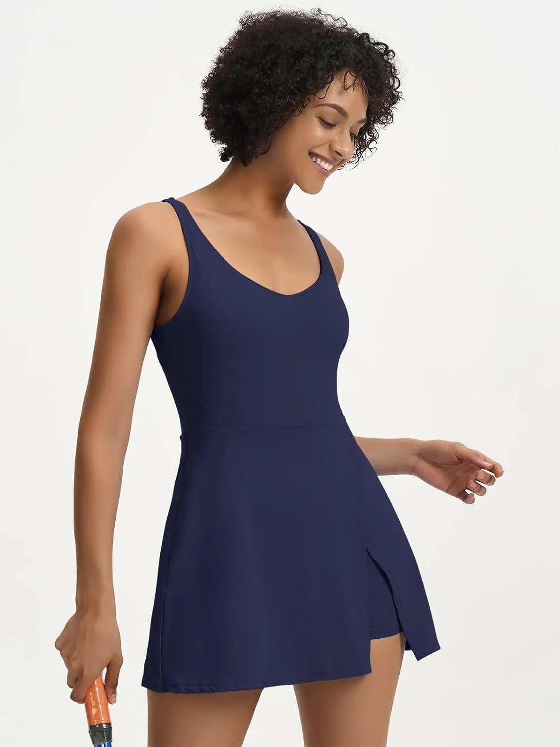 Sexyasasii Tennis Dress for Women V Neck Athletic Dress with Built in Shorts and Bra Sleeveless Side Slit Golf Mini Dresses
