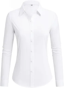 siliteelon Button Down Shirts for Women Dress Shirts Cotton Long Sleeve Shirts for Women Wrinkle Free Stretch Work Blouse