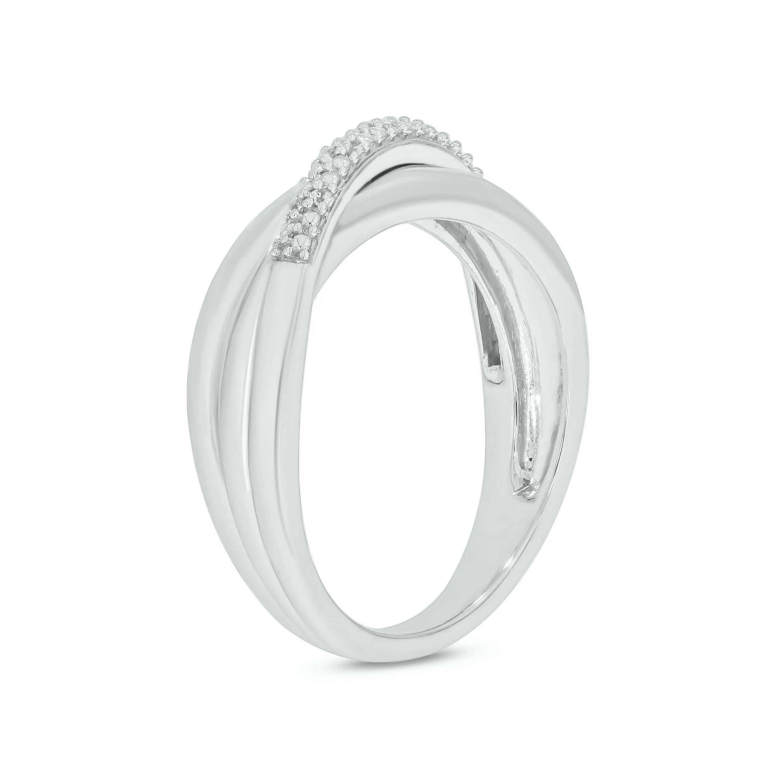 Sterling Silver Round Brilliant Cut 0.05 Carat tw Crossover Ring