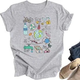 Women Earth Day Shirt Save The Planet Tshirt Protect Nature Environmental and Recycling Graphic Tee Tops