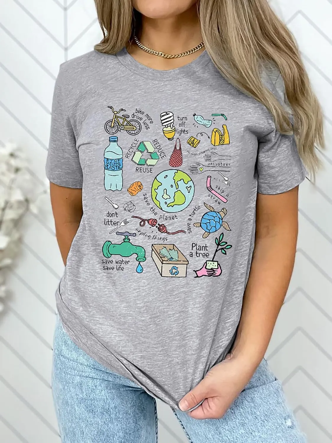 Women Earth Day Shirt Save The Planet Tshirt Protect Nature Environmental and Recycling Graphic Tee Tops